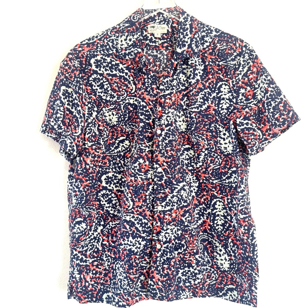 J.Crew Men's Short-Sleeve Paisley Slub Cotton Camp Collar Shirt - Picture 1 of 4